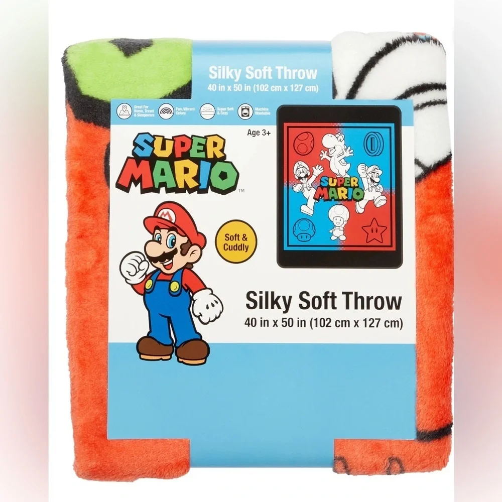 NEW Mario Silky Soft Plush Throw, 40 x 50, Nintendo